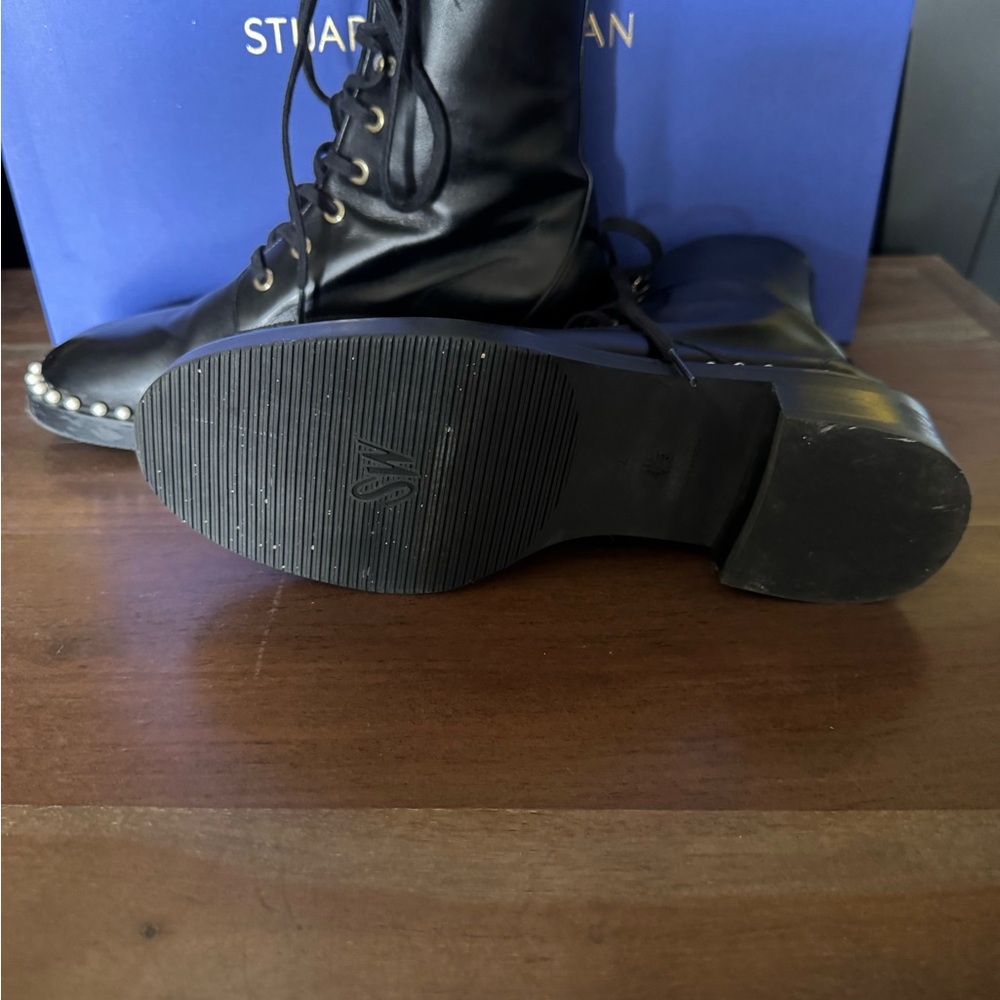 Stuart Weitzman Black Leather Lace-Up Boots